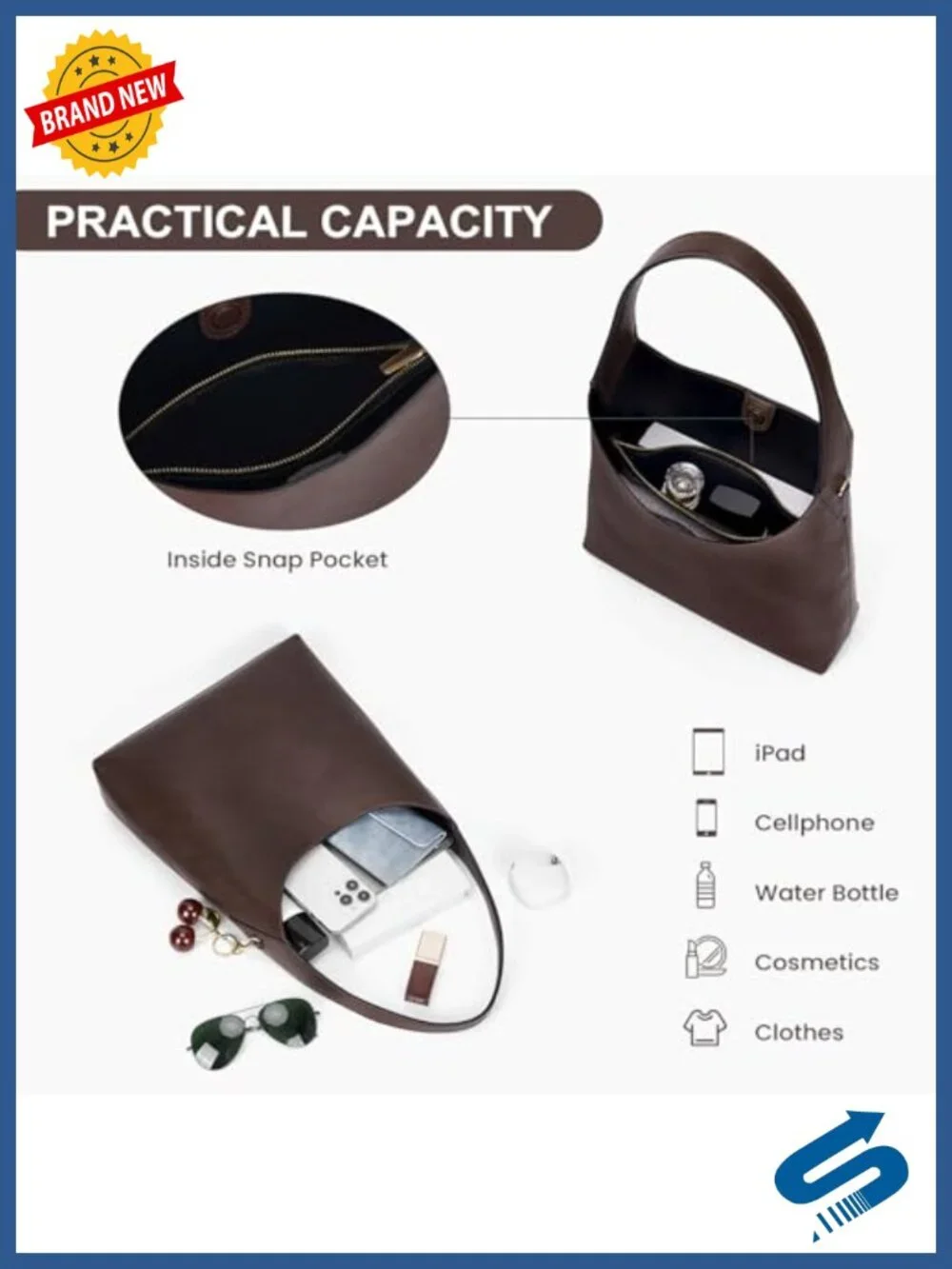 Vegan Leather Medium Hobo Shoulder Bag Tote with Cherry Charm